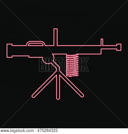 Neon Machine-gun Weapon Red Color Vector Illustration Image Flat Style Light