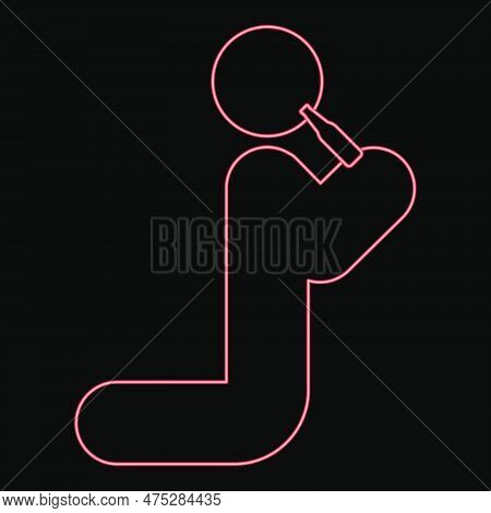 Neon Man Drinking Alcohol From Bottle Of Beer Wine Drunk People Concept Stick Use Beverage Drunkard 
