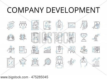 Company Development Line Icons Collection. Business Growth, Corporate Expansion, Enterprise Advancem