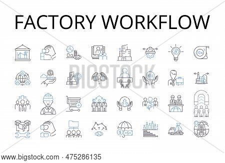Factory Workflow Line Icons Collection. Company Procedures, Business Structure, Organizational Proce