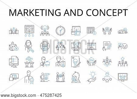Marketing And Concept Line Icons Collection. Salesmanship And Approach, Promotion And Tactic, Advert