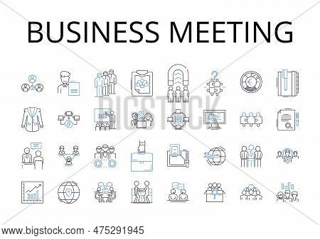 Business Meeting Line Icons Collection. Team Building, Board Meeting, Sales Pitch, Conference Call, 