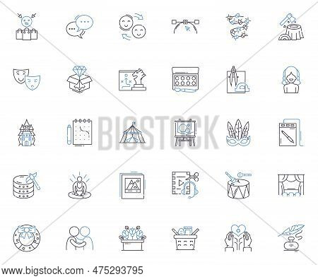 Amusements Recreation Line Icons Collection. Adventure, Rollercoaster, Funhouse, Waterslide, Arcade,