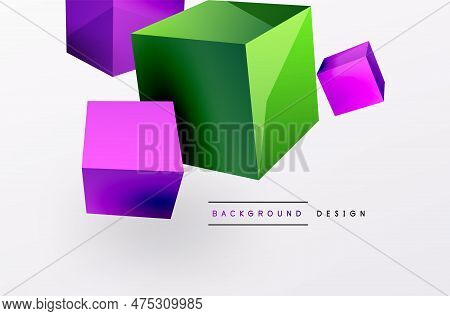 3d Cubes Vector Abstract Background. Composition Of 3d Square Shaped Basic Geometric Elements. Trend