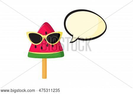 Watermelon Ice Cream In Sun Glasses, Funny Ice Cream Stick, Cute Girl Character. Cold Food, Kids Des