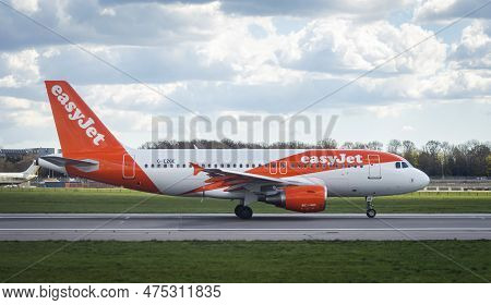 London, Uk, April 7th, 2023. An Easyjet Aircraft Stopped At The Runway Of London Gatwick Airport In 