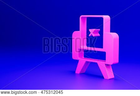Pink Armchair Icon Isolated On Blue Background. Minimalism Concept. 3d Render Illustration