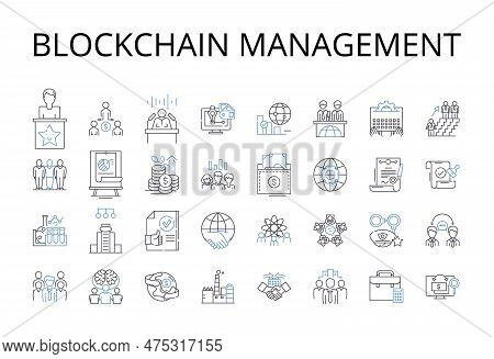 Blockchain Management Line Icons Collection. Cryptocurrency Investment, Cybersecurity Protection, Da