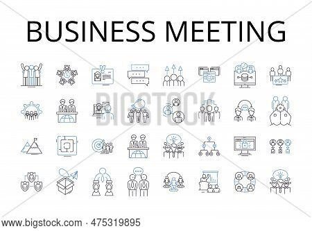 Business Meeting Line Icons Collection. Team Building, Board Meeting, Sales Pitch, Conference Call, 