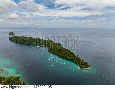 Aerial View Of Rubiah Island With Jungle And Blue Sea. Aceh, Indonesia.