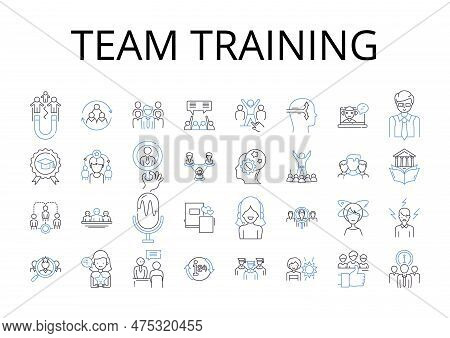 Team Training Line Icons Collection. Group Instruction, Collective Education, Crew Development, Orga