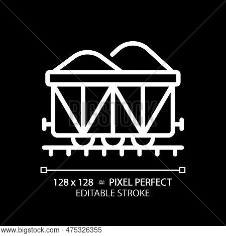Open Wagon Pixel Perfect White Linear Icon For Dark Theme. Rail Gondola. Railcar Transportation. Fre