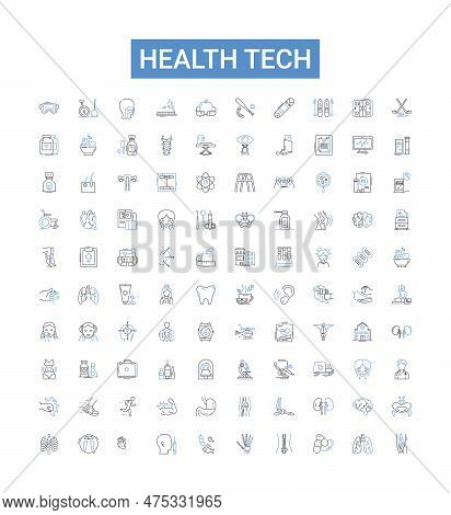Health Tech Outline Icons Collection. Healthtech, Healthcare, Technology, Medical, Wearable, Digital