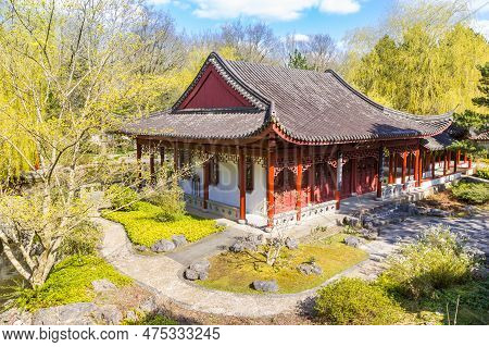 Chinese Garden With Temple In The Hortus Botanicus Of Haren, Netherlands