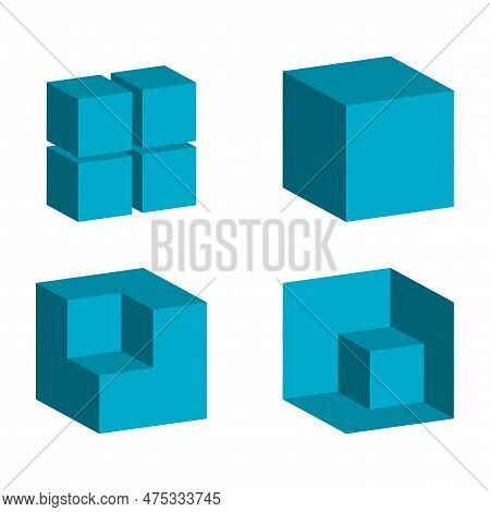 3d Blue Cubic Shape Icon For Concept Design. Cube Shape Icon Design Element. Vector Illustration.