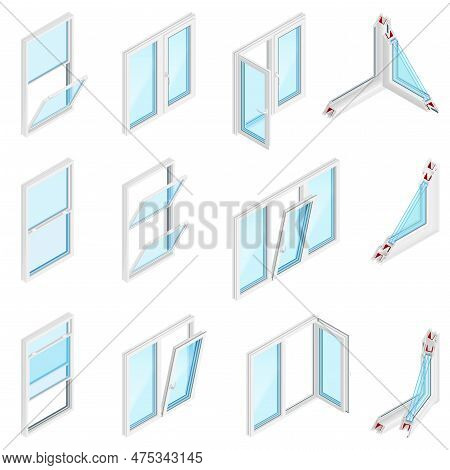 Inside View Of Isolated Single Double And Three Casement Windows And Elements Of Profile Constructio