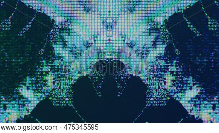 Digital Fluid. Screen Glitch. Lcd Distortion. Iridescent Cyan Blue Pink Color Glow Liquid Crystal Dr