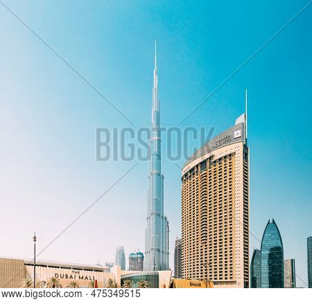 Dubai, Uae, United Arab Emirates - May 28, 2021: View Of Hotel Address Dubai Marina, Dubai Mall And 