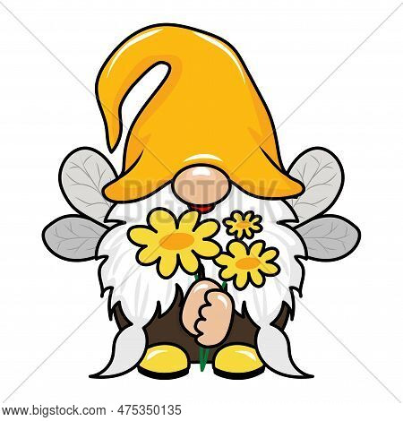 Bumble Bee Gnome - Hand Drawn Modern Gnome  Illustration. Perfect For Advertising, Poster, Announcem