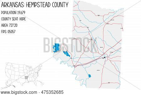 Large And Detailed Map Of Hempstead County In Arkansas, Usa.
