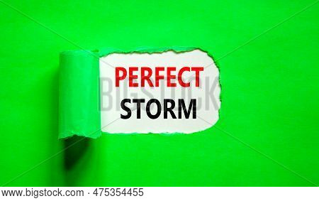 Perfect Storm Symbol. Concept Words Perfect Storm On Beautiful White Paper. Beautiful Green Table Gr