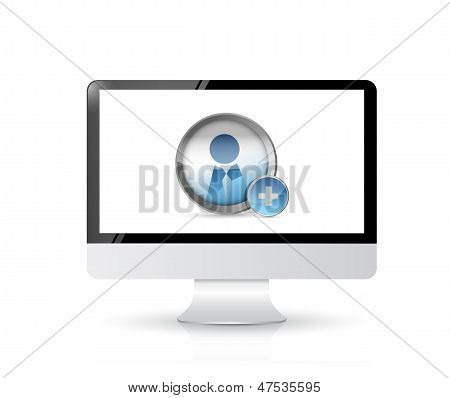 Computer. Add A Friend Icon Illustration