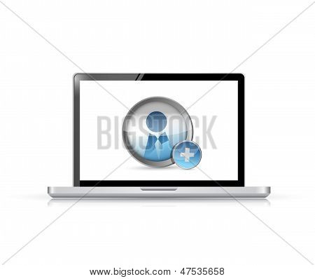 Laptop Add A Friend Icon Illustration Design