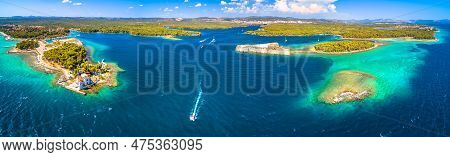 Saint Nikola Fortress And Jadrija Lighthouse At Sibenik Bay Entrance Aerial Panoramic View, Archipel