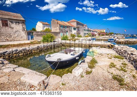 Fishermen Village Waterfront On Krapanj Island View,  Sea Sponge Harvesting Village, Sibenik Archipe