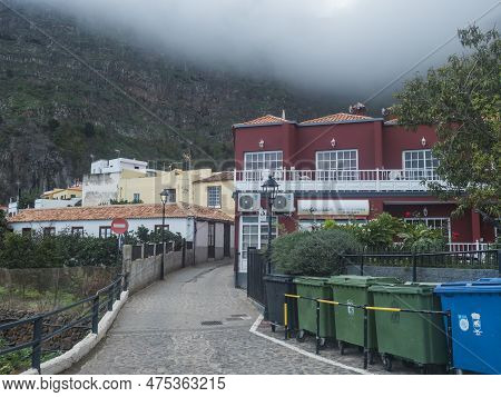 Agulo, La Gomera, Canary Islands, Spain, December 27, 2021: Cobbled Street With Colorful Traditional
