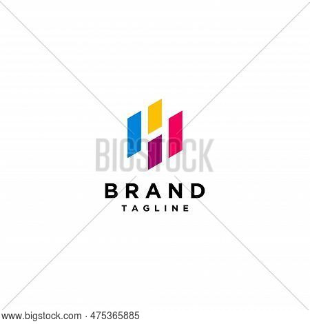 Four Geometric Shapes With The Letter H In The Negative Space Logo Design. Letter H Between The Four