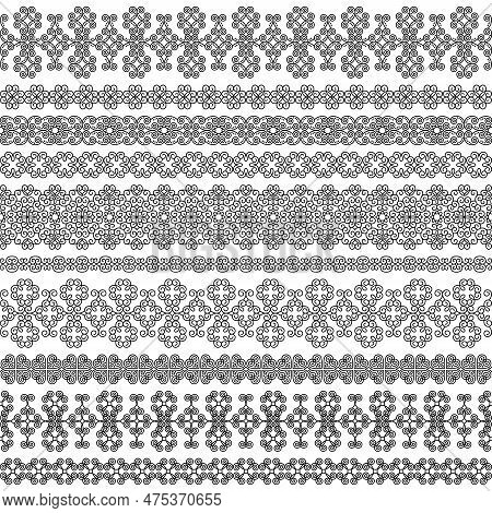Set Of Vector Brushes With Vintage Ornament. For Design, Text Decoration, Book Pages, Invitation Car