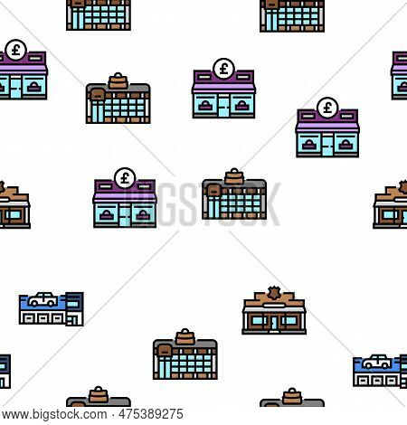 Store Shop Retail Market Vector Seamless Pattern Thin Line Illustration