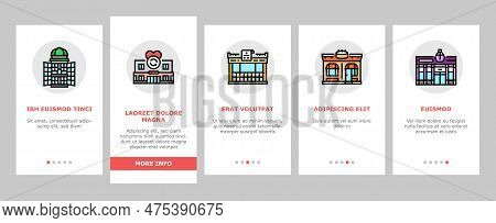 Store Shop Retail Market Onboarding Mobile Vector. Business Building, Supermarket Buy, Sale City, Fr