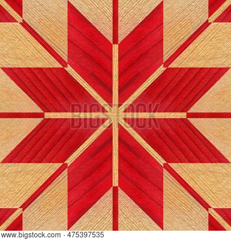 Wooden Red Marquetry, Patterns Created From The Combination Of Different Woods, Wooden Floor, Parque