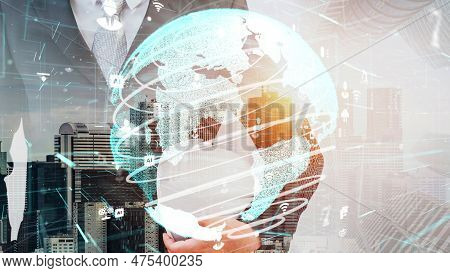 Future Building Construction And Inventive Engineering Project Concept With Hud Hologram Graphic Des