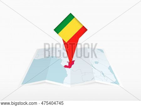 Congo Is Depicted On A Folded Paper Map And Pinned Location Marker With Flag Of Congo. Folded Vector