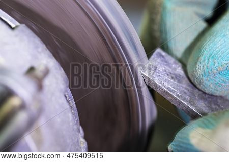 Professional Fitter Man Using Paste For Metal Polishing Machine Circle For Metal Shiny Tools Blades
