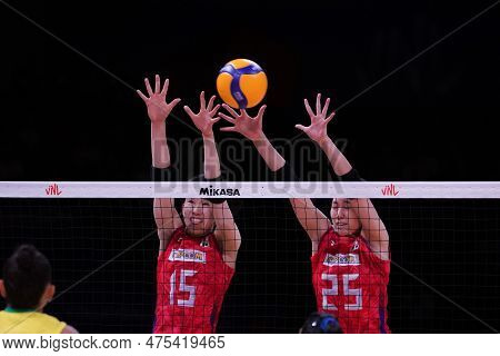 Ankara, Turkiye - July 13, 2022: Hayashi Kotona And Ogawa Erina In Action During Brazil Vs Japan Vnl