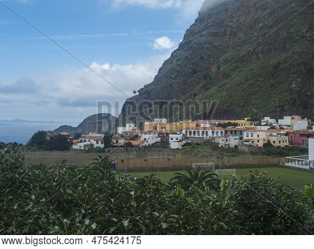 View Of Old Village Agulo With Colorful Traditional Houses, Terraced Fields And Mountain In Green Va