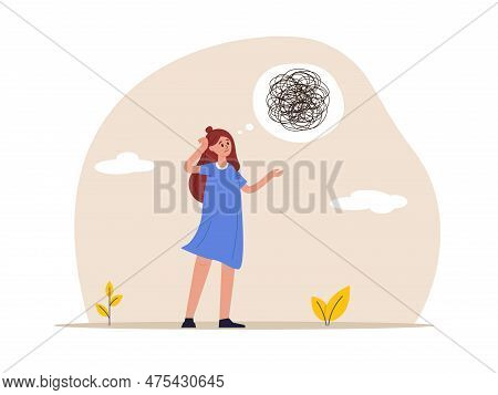 Stress Management Concept. Emotion During Problem Solving Or Frustration Work. Woman Looks At The Me