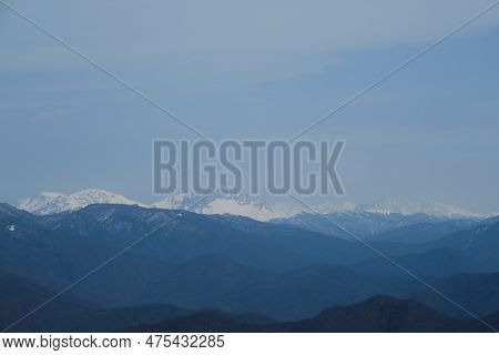 Minimalistic Landscape , No People. View Of Snowy Peak Of Mount Fisht From Afar. Main Caucasian Ridg