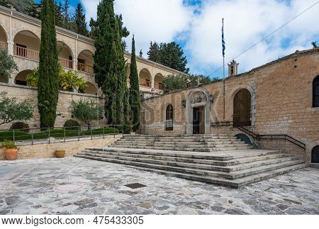 Susuz, Cyprus - March 27, 2023 - Inner Court And Buildings Of The Saint Neophytos Monastery