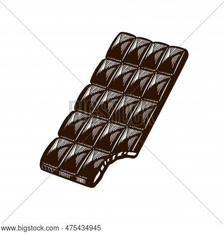 A Dark Chocolate Bar, A Bitten Off Dark Chocolate Bar, An Icon With A Chocolate Bar On A White Backg
