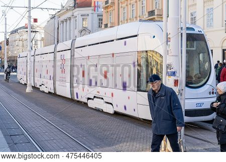 Zagreb, Croatia - January 04, 2020: New Modern  Tram On A Street Of Zagreb, Croatia. Zagreb 2020 Cou