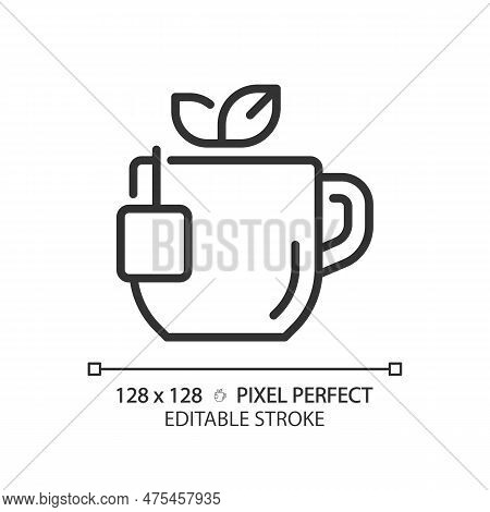 Tea Pixel Perfect Linear Icon. Comforting Hot Drink. Warm Beverage. English Breakfast. Herbal Infusi