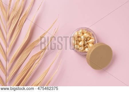 Serum Capsules For Healthy Skin. Anti-wrinkle Rejuvination Of The Skin. Beauty Product Presentation.