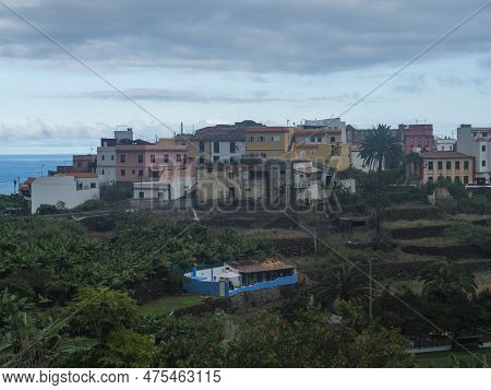 View Of Old Village Agulo With Colorful Traditional Houses, Terraced Fields And Mountain In Green Va