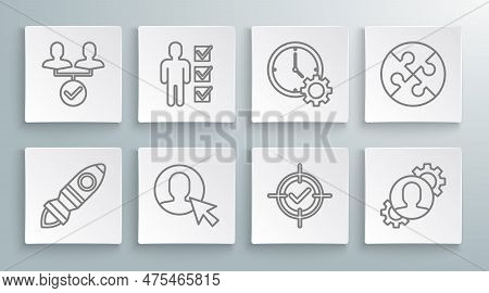 Set Line Rocket Ship With Fire, User Of Man In Business Suit, Target And Check Mark, Human Gear Insi
