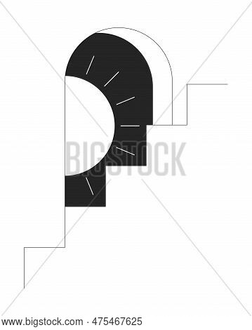 Entrance Arch With Peeping Sun Behind Staircase Flat Line Black White Vector Concept